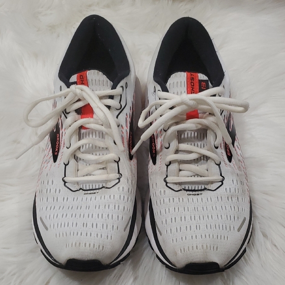 Brooks Shoes - Brooks Ghost 13 White and Red Womens Running Sneakers